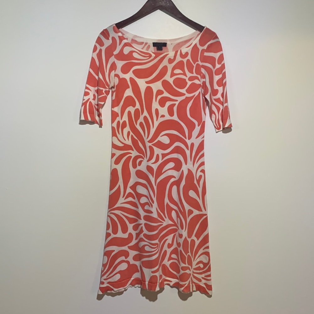 J Crew Collection Coral And White Abstract Print Dress Size XS